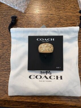 Coach Beige Logo Dome Ring with Gold Accents